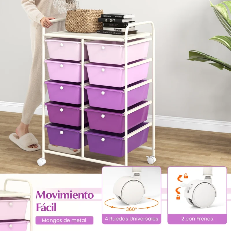 Carrinho Organizador Móvel com 10 Gavetas 65,5 x 37 x 87 cm