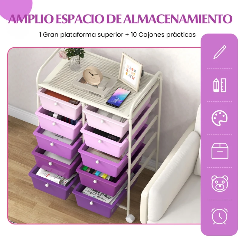 Carrinho Organizador Móvel com 10 Gavetas 65,5 x 37 x 87 cm