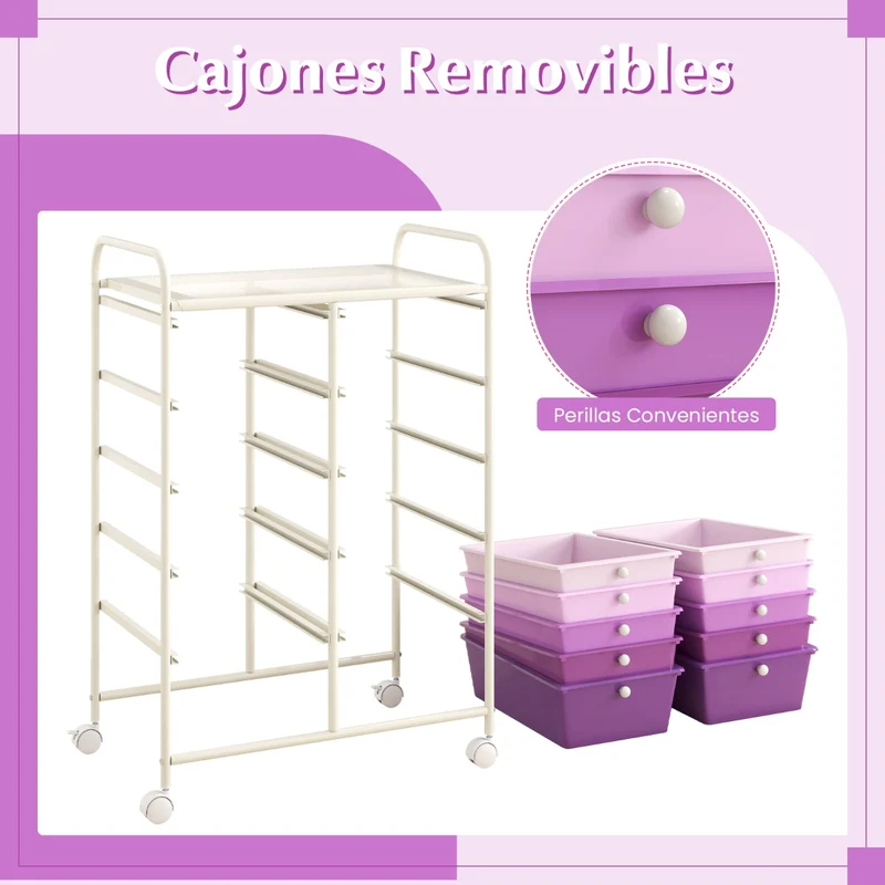 Carrinho Organizador Móvel com 10 Gavetas 65,5 x 37 x 87 cm