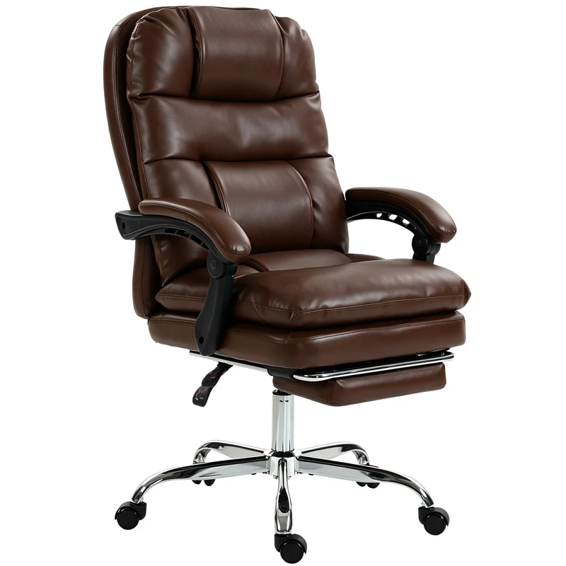 Cadeira de Escritório Ergonómica com Apoio para os Pés, Molas Ensacadas, Reclinável 155°, Encosto Alto, Apoio de Cabeça, Castanho