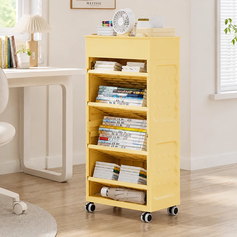 Contemporary Creative HIPS PP Nylon PA PVC Rectangular Movable Bookshelf 6-Tier & 4 Adjustable Partitions For Living Room & Bedroom