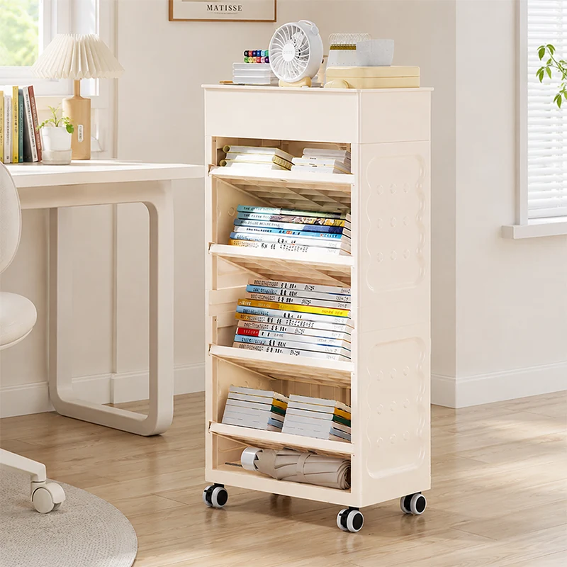 Contemporary Creative HIPS PP Nylon PA PVC Rectangular Movable Bookshelf 6-Tier & 4 Adjustable Partitions For Living Room & Bedroom