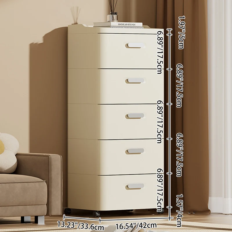 Modern Minimalist PP Rectangular Movable Storage Cabinet 2/3/4/5-Drawer For Living Room