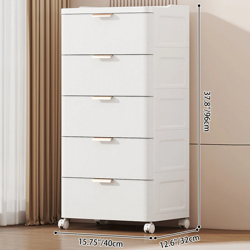 Modern Minimalist PP Rectangular Movable Storage Cabinet 5-Drawer For Living Room