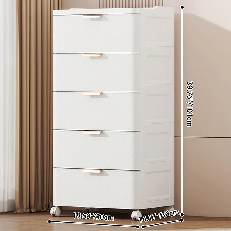 Modern Minimalist PP Rectangular Movable Storage Cabinet 5-Drawer For Living Room