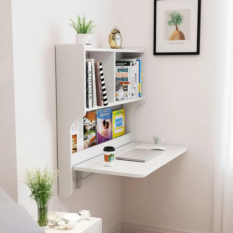 Contemporary Scandinavian Rectangular Particle Board Folding Desk Wall Mounted Desk With Storage For Living Room