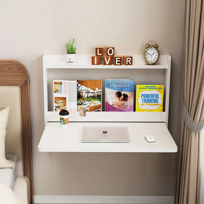 Contemporary Scandinavian Rectangular Particle Board Folding Desk Wall Mounted Desk With Storage For Living Room
