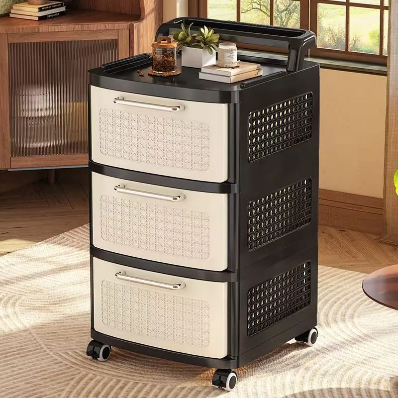 Modern Minimalist Plastic Rectangular Movable Storage Cabinet 2/3/4/5-Drawer For Living Room & Bedroom