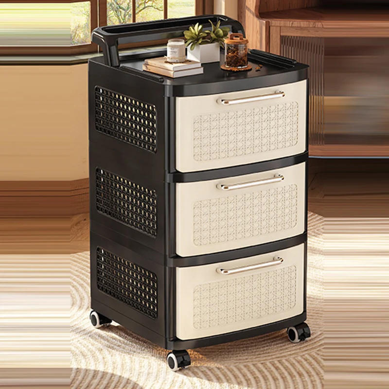 Modern Minimalist Plastic Rectangular Movable Storage Cabinet 2/3/4/5-Drawer For Living Room & Bedroom