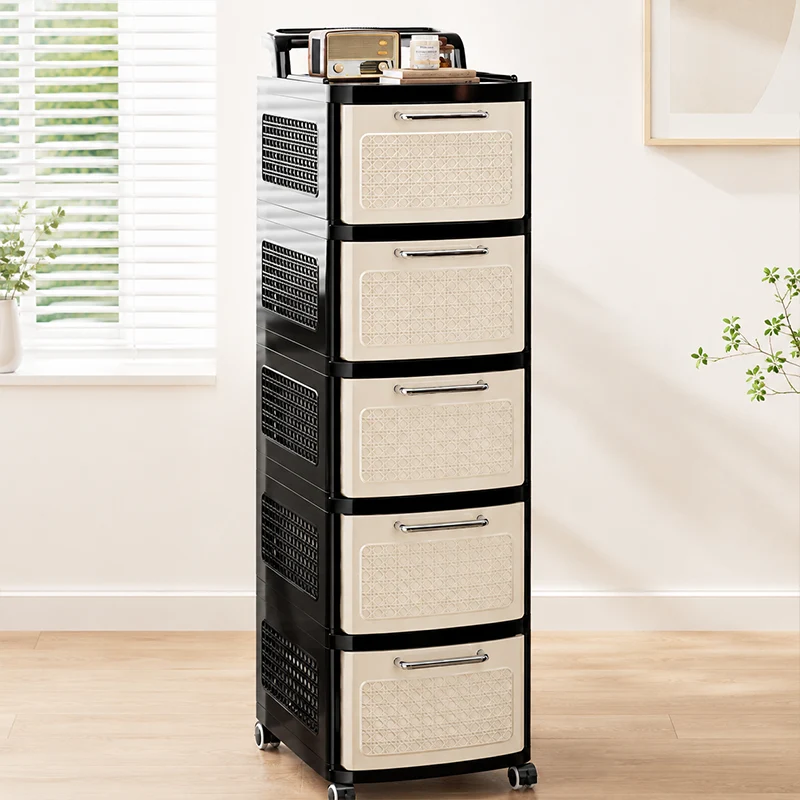 Modern Minimalist Plastic Rectangular Movable Storage Cabinet 2/3/4/5-Drawer For Living Room & Bedroom