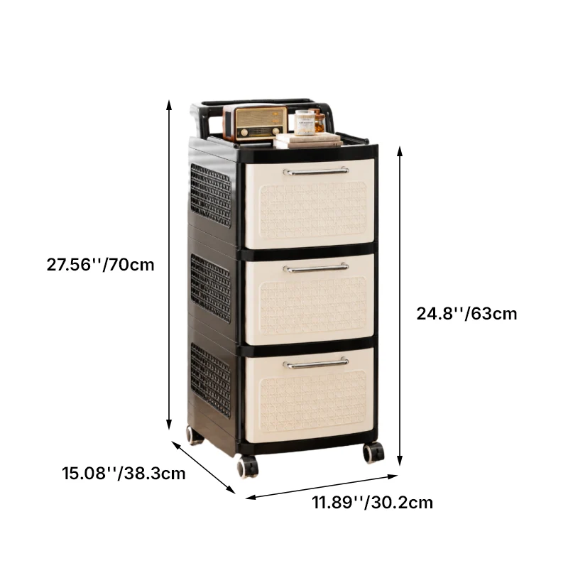 Modern Minimalist Plastic Rectangular Movable Storage Cabinet 2/3/4/5-Drawer For Living Room & Bedroom