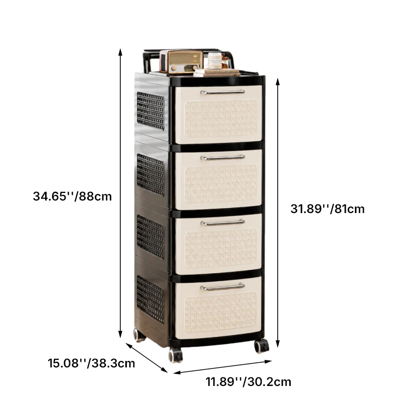 Modern Minimalist Plastic Rectangular Movable Storage Cabinet 2/3/4/5-Drawer For Living Room & Bedroom