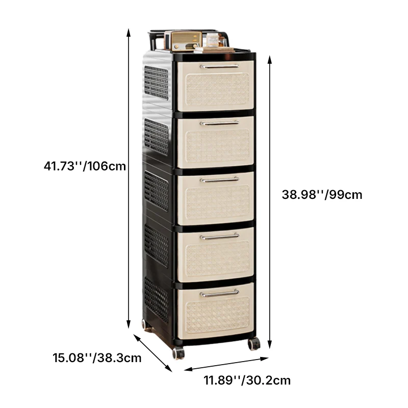 Modern Minimalist Plastic Rectangular Movable Storage Cabinet 2/3/4/5-Drawer For Living Room & Bedroom