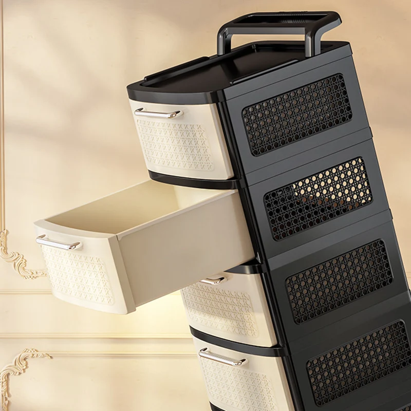 Modern Minimalist Plastic Rectangular Movable Storage Cabinet 2/3/4/5-Drawer For Living Room & Bedroom