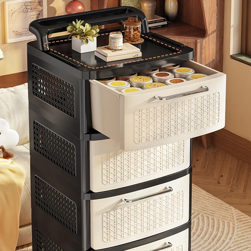Modern Minimalist Plastic Rectangular Movable Storage Cabinet 2/3/4/5-Drawer For Living Room & Bedroom
