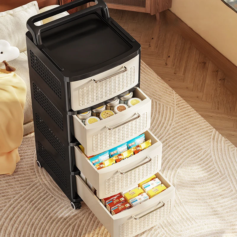 Modern Minimalist Plastic Rectangular Movable Storage Cabinet 2/3/4/5-Drawer For Living Room & Bedroom