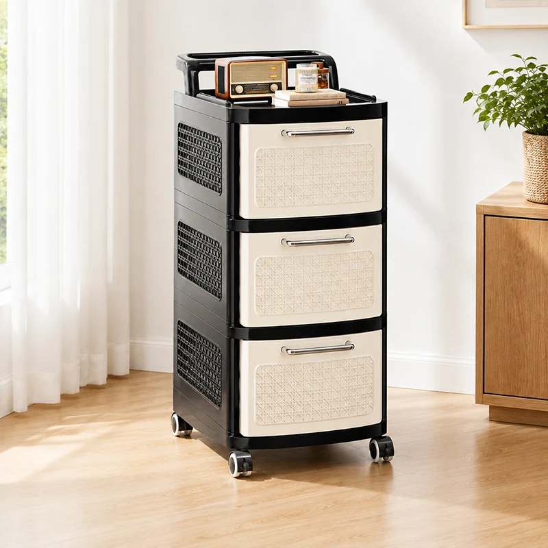 Modern Minimalist Plastic Rectangular Movable Storage Cabinet 2/3/4/5-Drawer For Living Room & Bedroom