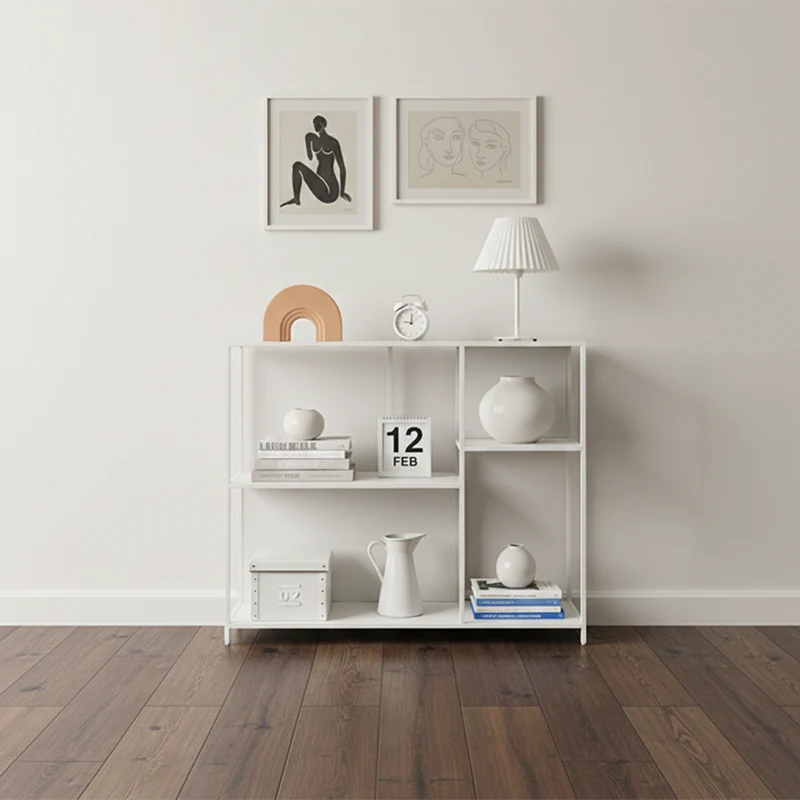 Contemporary Industrial Rectangular Iron Floor Display Rack 3-Tier For Living Room