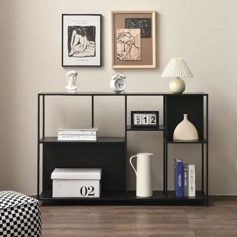 Contemporary Industrial Rectangular Iron Floor Display Rack 3-Tier For Living Room