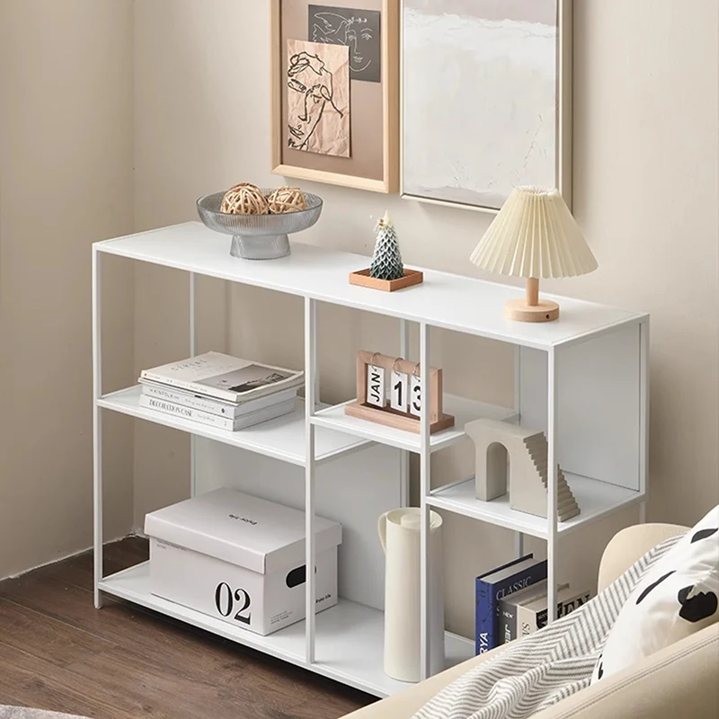 Contemporary Industrial Rectangular Iron Floor Display Rack 3-Tier For Living Room