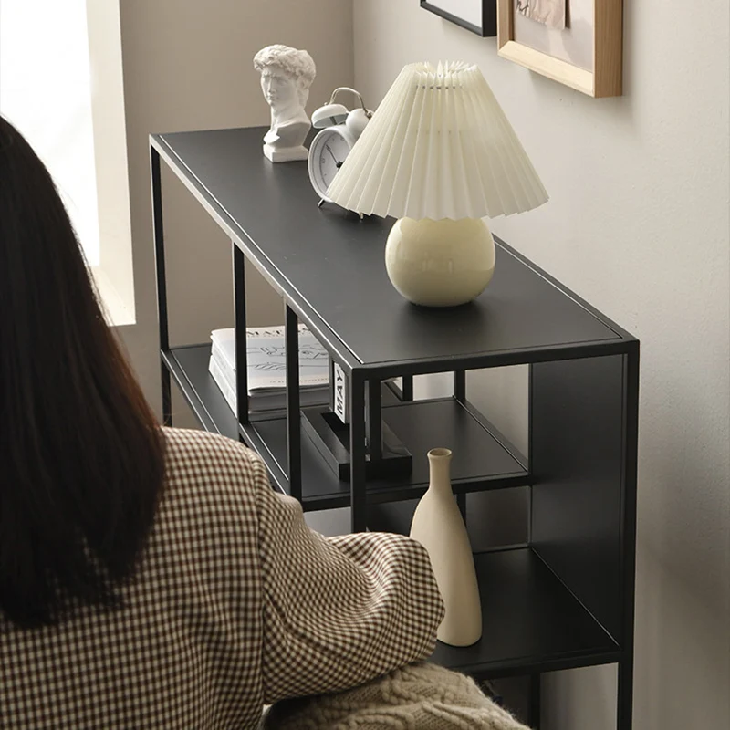 Contemporary Industrial Rectangular Iron Floor Display Rack 3-Tier For Living Room