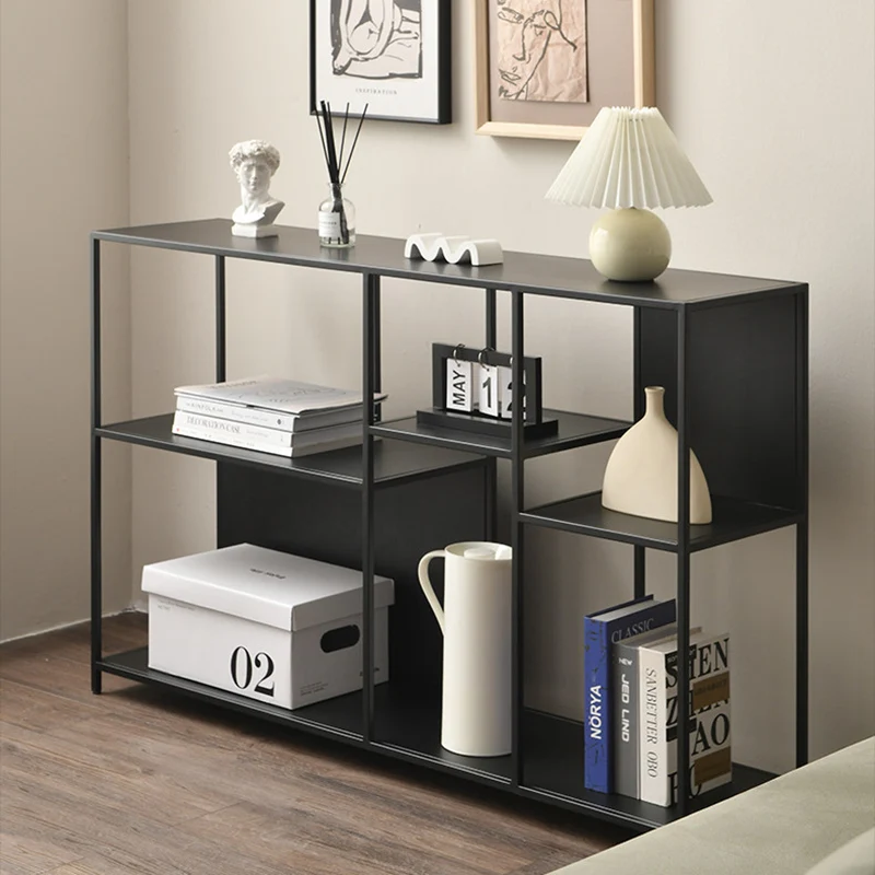 Contemporary Industrial Rectangular Iron Floor Display Rack 3-Tier For Living Room