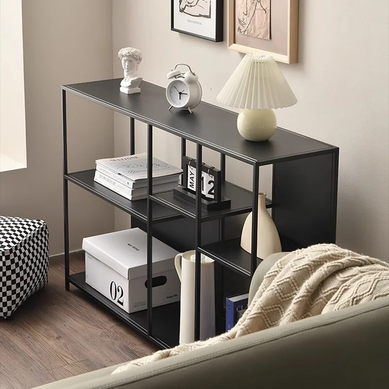 Contemporary Industrial Rectangular Iron Floor Display Rack 3-Tier For Living Room