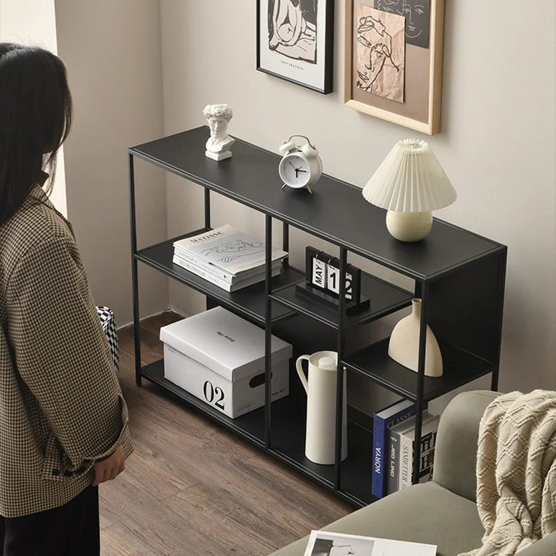 Contemporary Industrial Rectangular Iron Floor Display Rack 3-Tier For Living Room