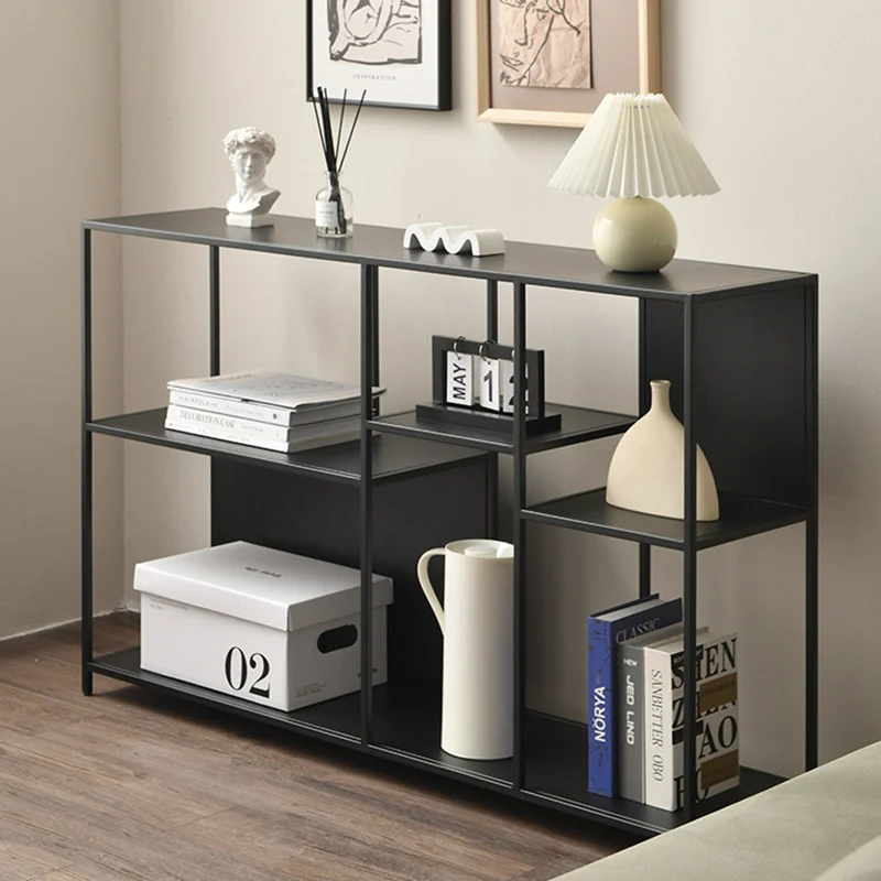 Contemporary Industrial Rectangular Iron Floor Display Rack 3-Tier For Living Room
