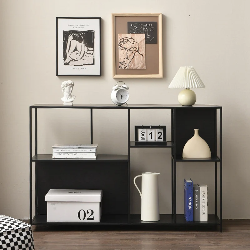 Contemporary Industrial Rectangular Iron Floor Display Rack 3-Tier For Living Room