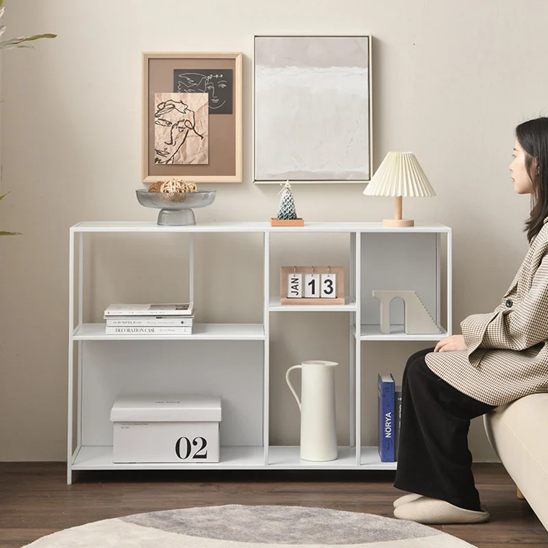 Contemporary Industrial Rectangular Iron Floor Display Rack 3-Tier For Living Room
