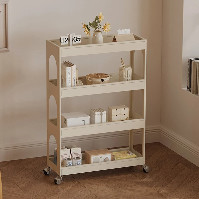 Contemporary Industrial Narrow Rectangular Iron Durable Movable Storage Shelf 4-Tier For Living Room