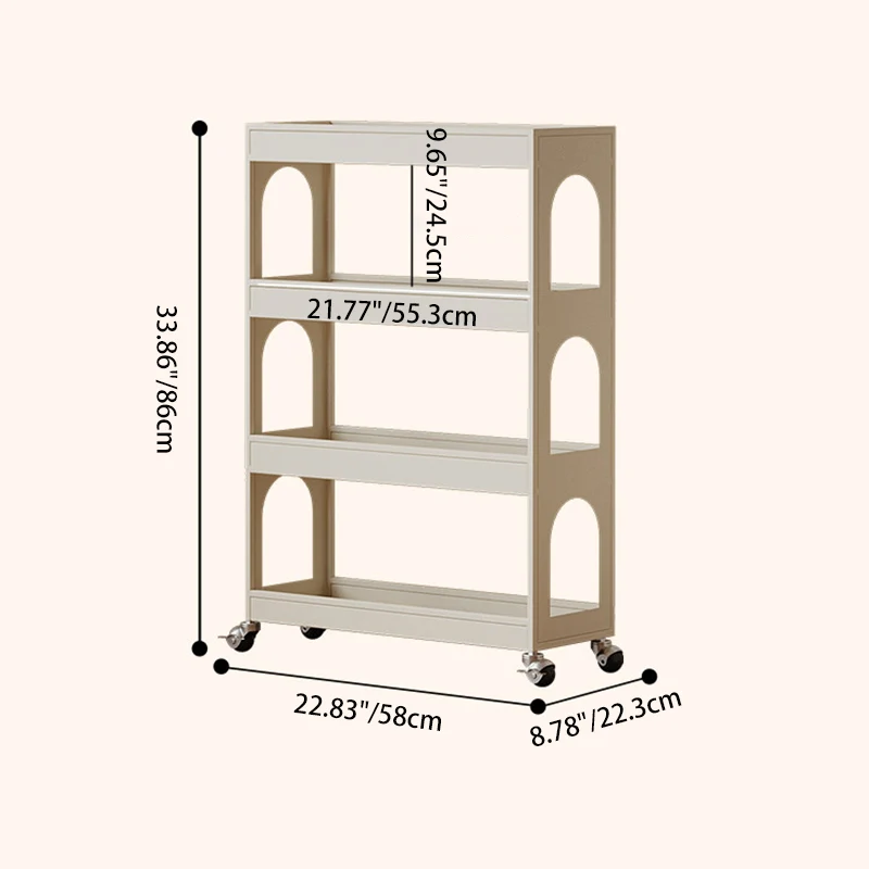Contemporary Industrial Narrow Rectangular Iron Durable Movable Storage Shelf 4-Tier For Living Room
