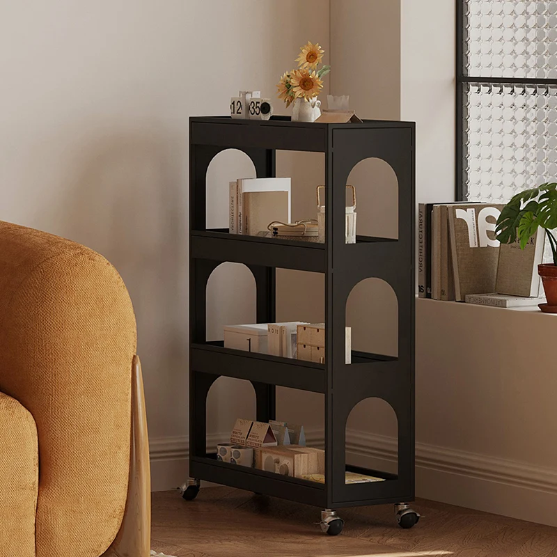 Contemporary Industrial Narrow Rectangular Iron Durable Movable Storage Shelf 4-Tier For Living Room