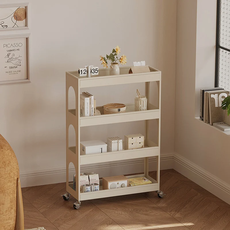 Contemporary Industrial Narrow Rectangular Iron Durable Movable Storage Shelf 4-Tier For Living Room