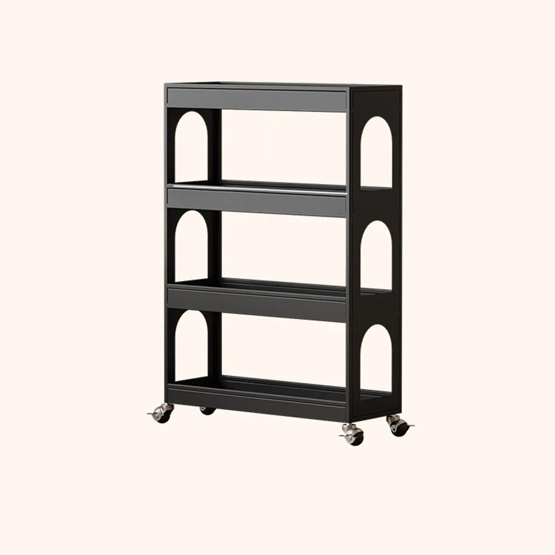 Contemporary Industrial Narrow Rectangular Iron Durable Movable Storage Shelf 4-Tier For Living Room