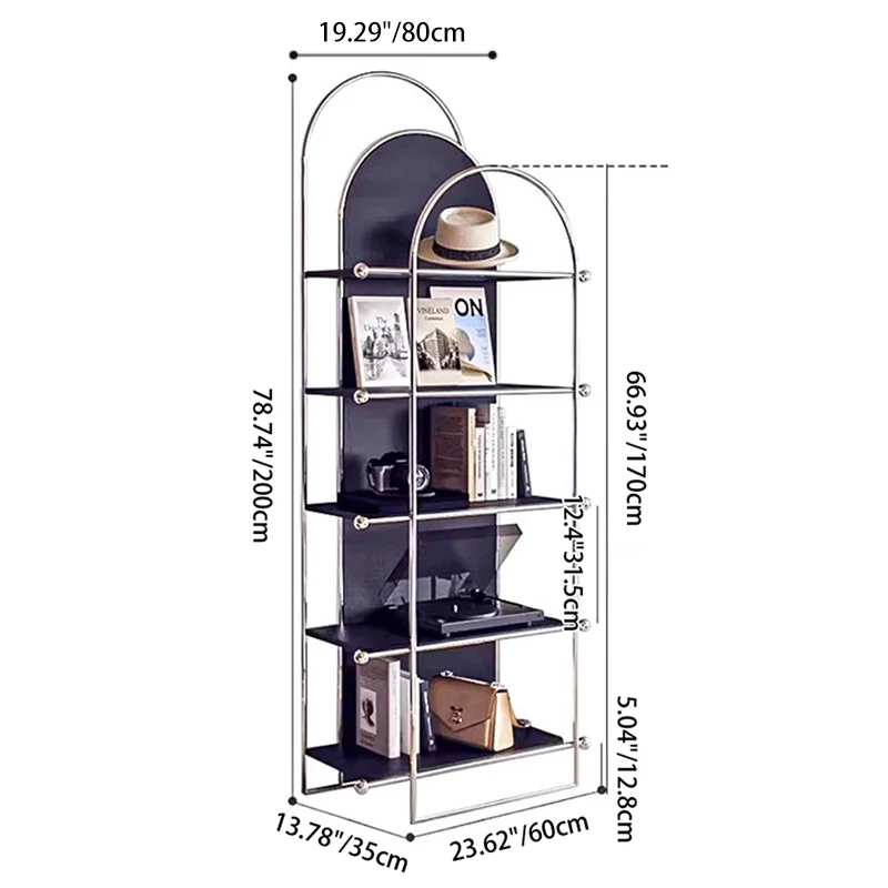 Contemporary Scandinavian Stainless Steel Rubberwood Floor-Standing Corner Display Rack 5-Layer For Living Room & Study