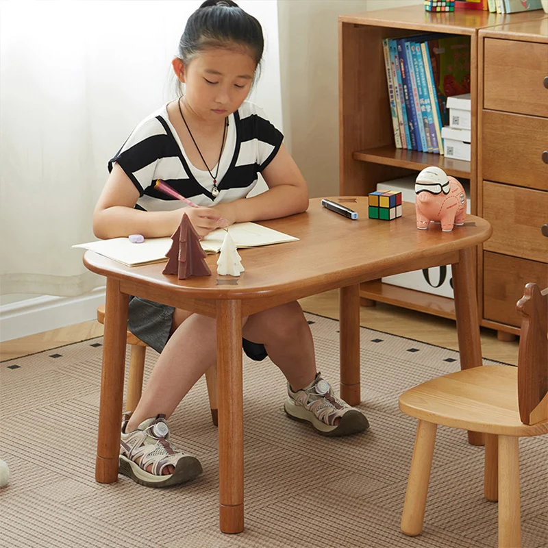 Traditional Rustic Oval Beech Wood Kids Adjustable Desk 1-Tier For Study
