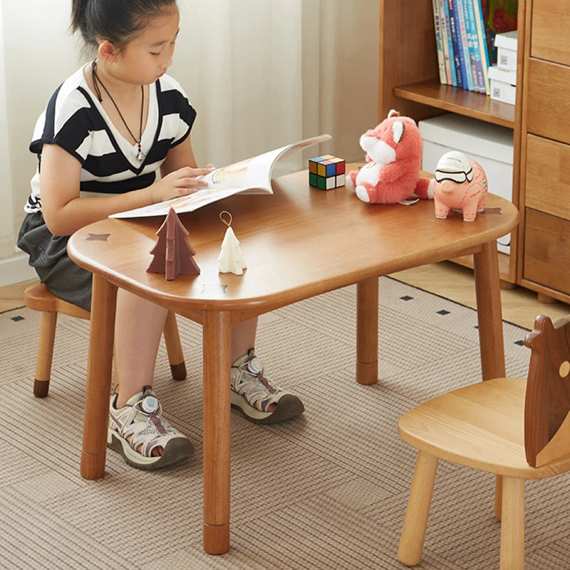 Traditional Rustic Oval Beech Wood Kids Adjustable Desk 1-Tier For Study