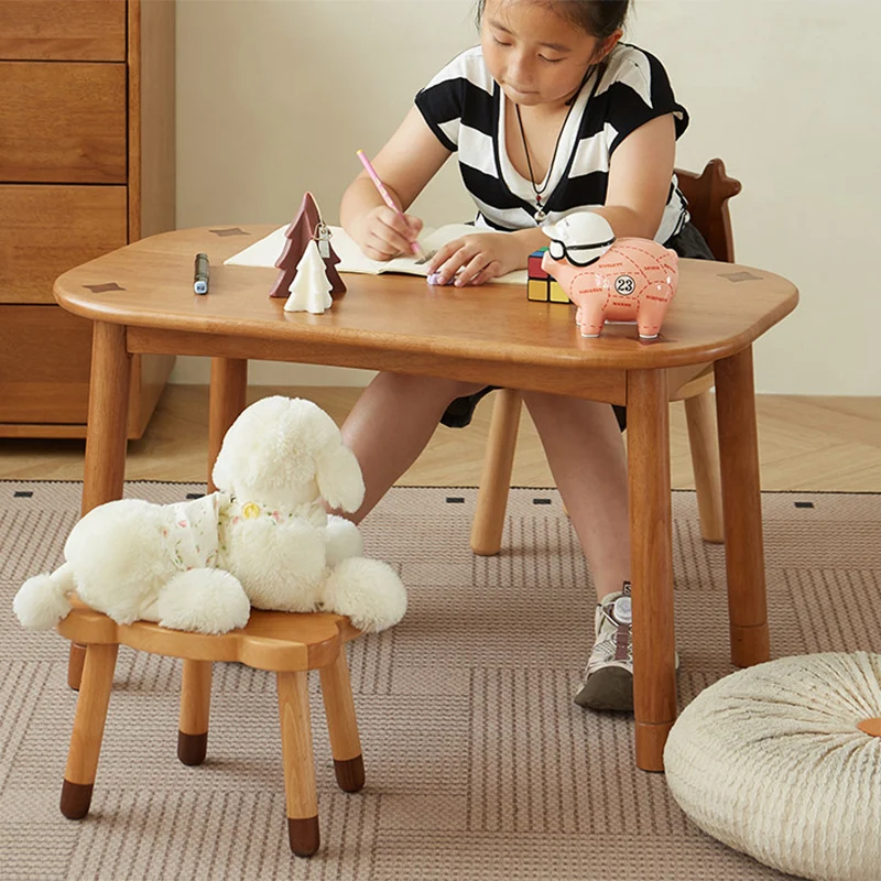 Traditional Rustic Oval Beech Wood Kids Adjustable Desk 1-Tier For Study