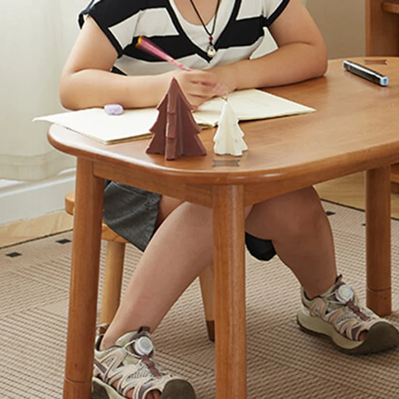 Traditional Rustic Oval Beech Wood Kids Adjustable Desk 1-Tier For Study