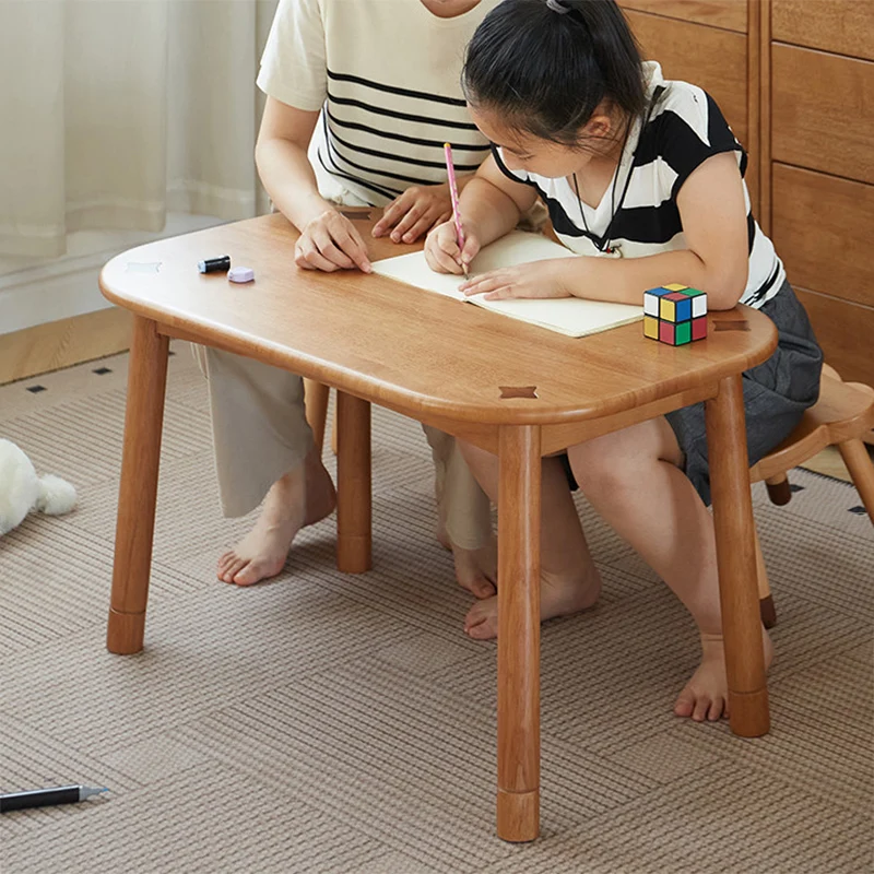 Traditional Rustic Oval Beech Wood Kids Adjustable Desk 1-Tier For Study