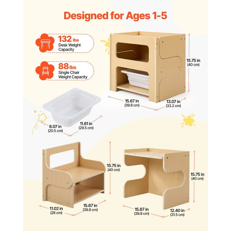 Conjunto Mesa Cadeira Montessori Madeira 1-5 Anos
