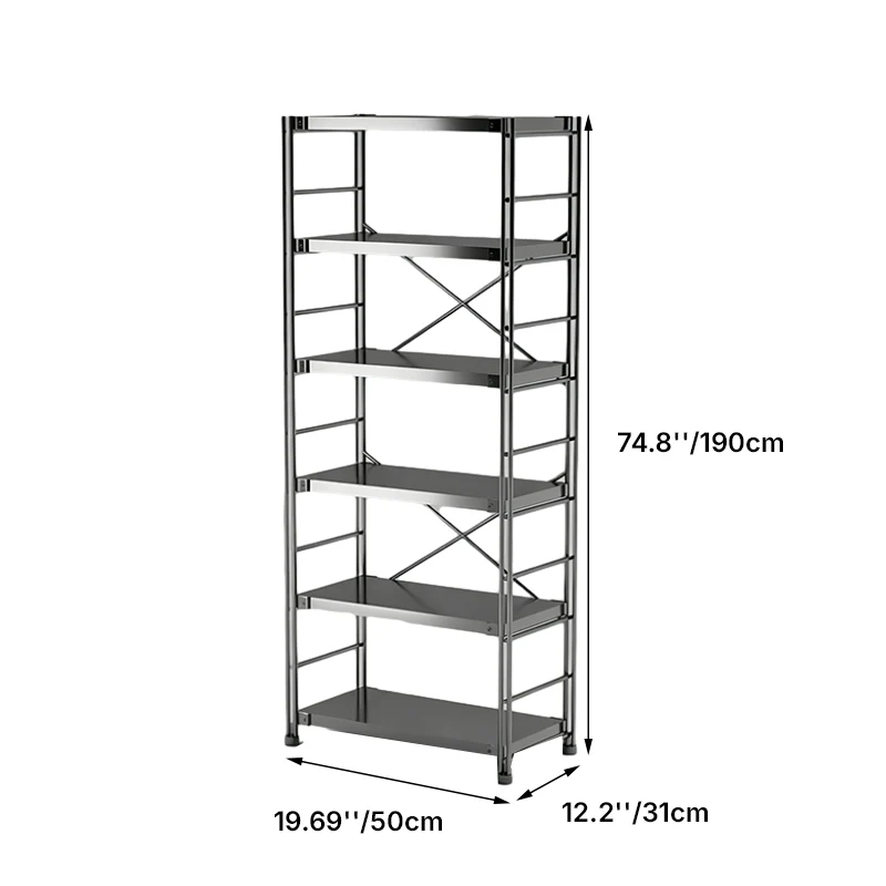 Modern Minimalist Rectangular Carbon Steel Stainless Steel Storage Shelf Adjustable Shelves 5/6-Tier For Kitchen