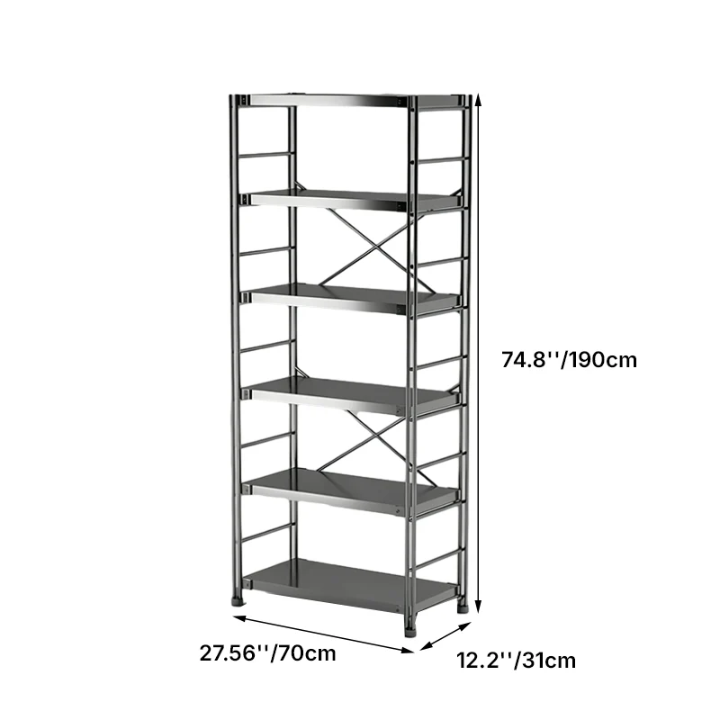 Modern Minimalist Rectangular Carbon Steel Stainless Steel Storage Shelf Adjustable Shelves 5/6-Tier For Kitchen