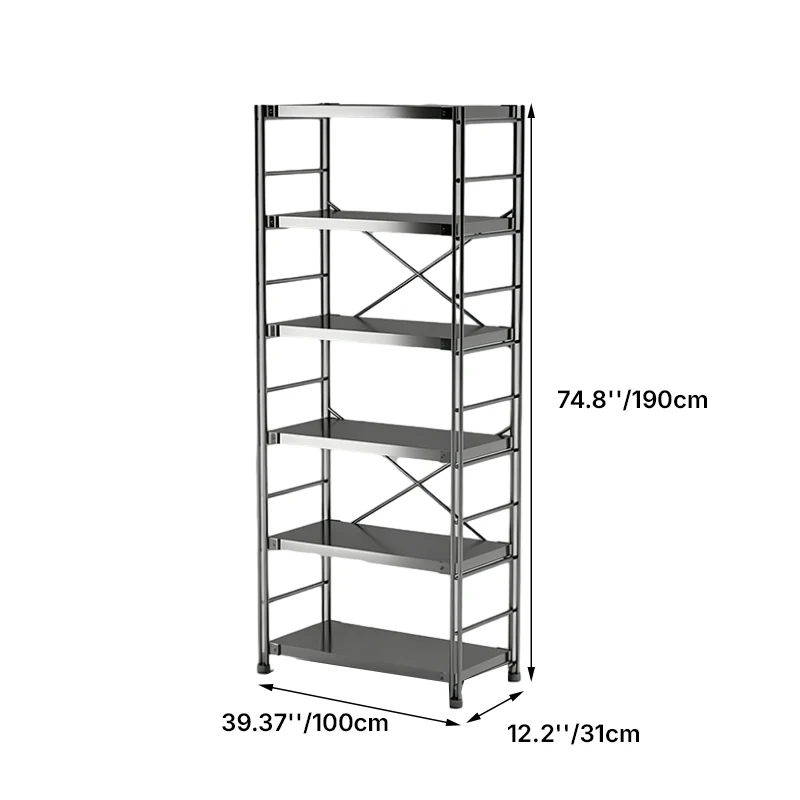 Modern Minimalist Rectangular Carbon Steel Stainless Steel Storage Shelf Adjustable Shelves 5/6-Tier For Kitchen