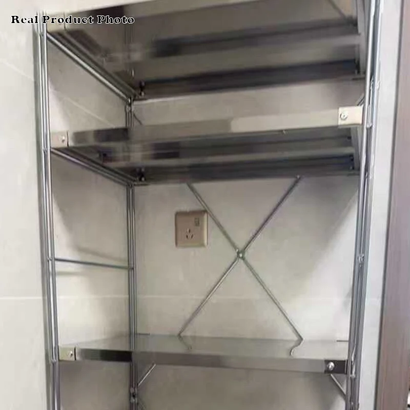 Modern Minimalist Rectangular Carbon Steel Stainless Steel Storage Shelf Adjustable Shelves 5/6-Tier For Kitchen