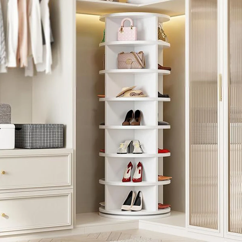 Modern Minimalist PVC Wood-Plastic Board Round Display Rack 4/5/6/7-Tier Rotating Storage Rack For Bedroom & Living Room