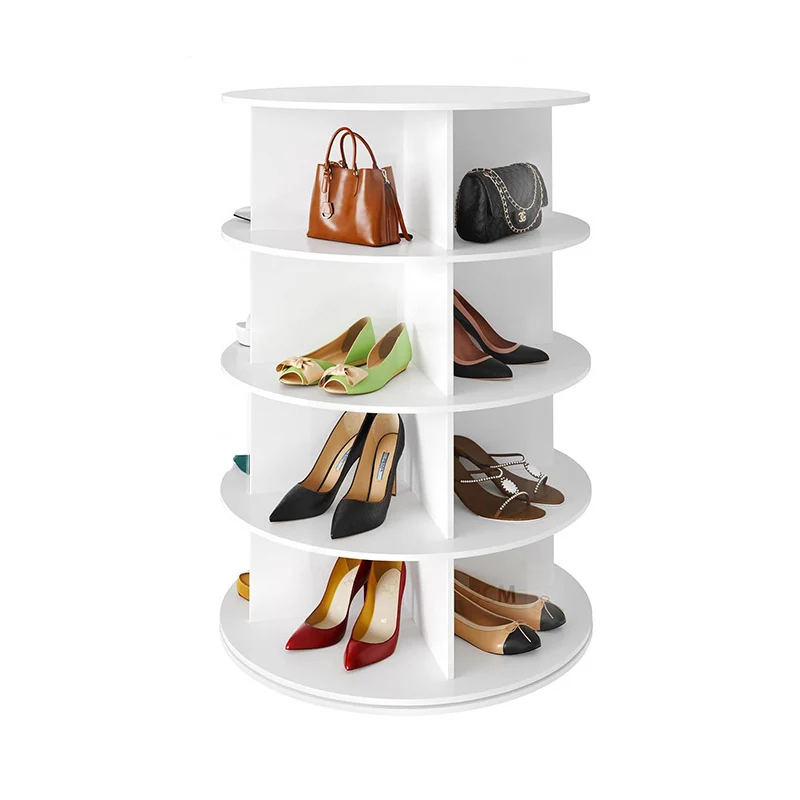 Modern Minimalist PVC Wood-Plastic Board Round Display Rack 4/5/6/7-Tier Rotating Storage Rack For Bedroom & Living Room