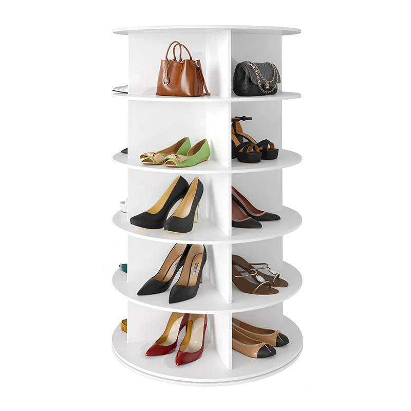 Modern Minimalist PVC Wood-Plastic Board Round Display Rack 4/5/6/7-Tier Rotating Storage Rack For Bedroom & Living Room